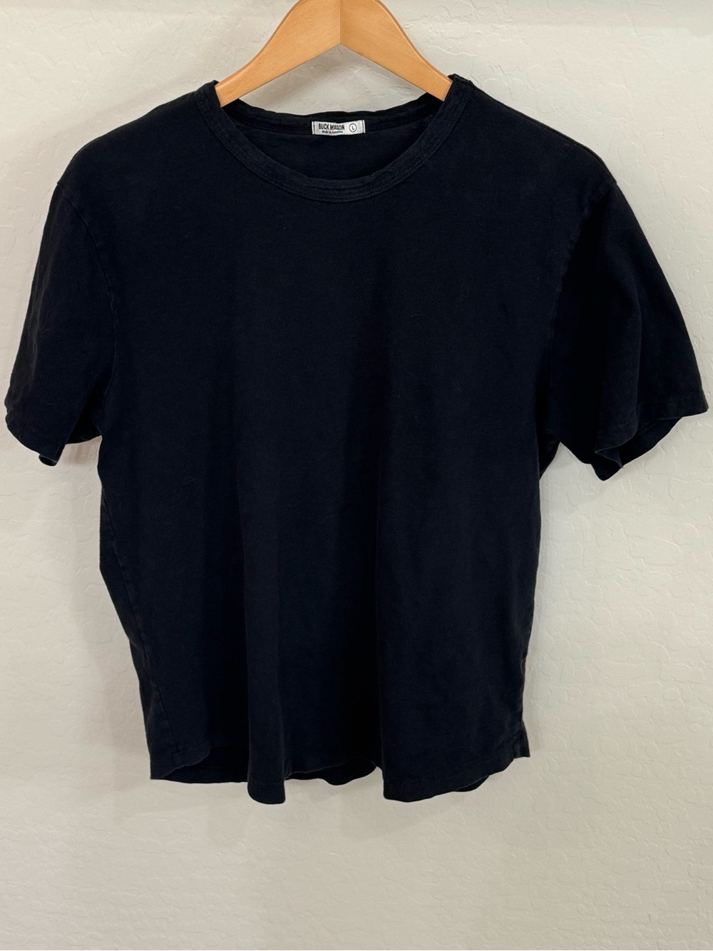 Buck Mason Men's Cotton Slub Curved Hem Tee Black Short Sleeve T-Shirt Large USA